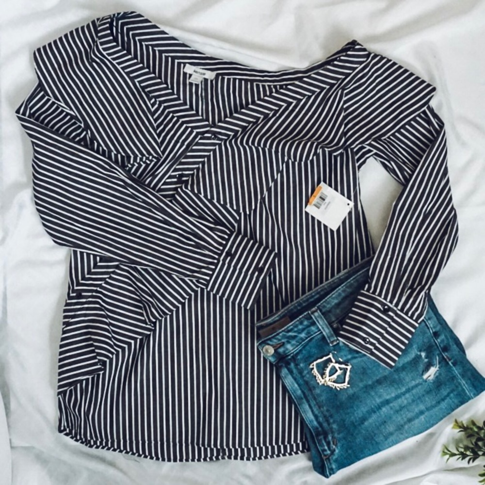 Off the Shoulder, Asymmetrical Striped Top